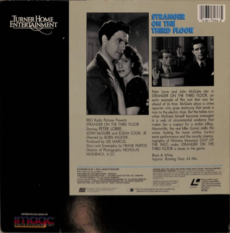 Stranger on the third floor (1940) Laserdisc Video - Image 2 of 2