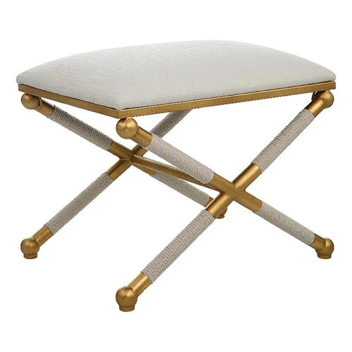 Uttermost Socialite Contemporary Iron Metal Small Bench in Gold/White - Picture 2 of 6