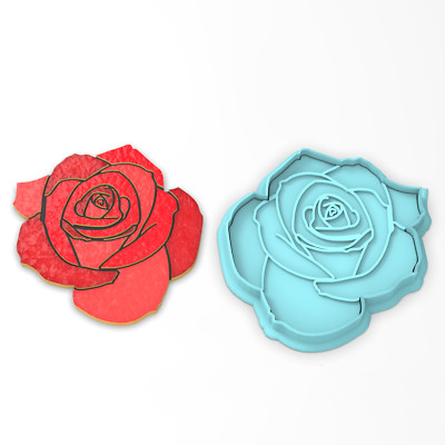 Rose Cookie Cutter 2-Piece, Outline & Stamp. Flower Valentine's Day Love