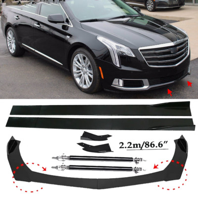 Front Bumper Lip Spoiler+86.6'' Side Skirt Body Kit Glossy For CADILLAC XTS