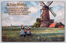 TUCK #9686~Happy Birthday~Dutch Girls By Windmill~e Handley Read~Oilette~PC