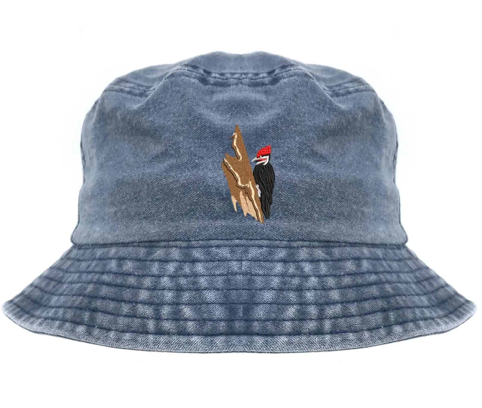 Woodpecker bird embroidered bucket hat, pigment dyed camping hat