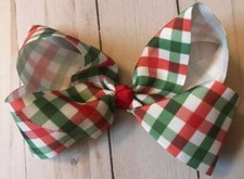 Red and Green Plaid Christmas Hair Bow 6"