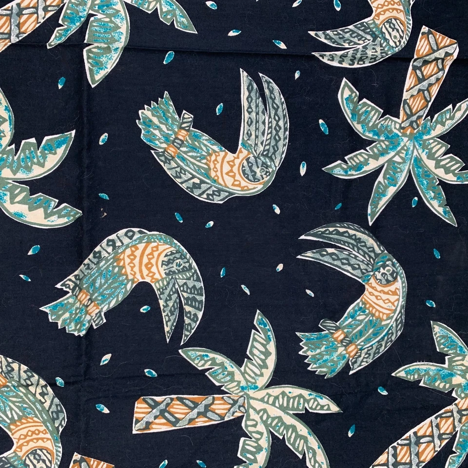 Alexander Henry Cotton Fabric 1.5 yds Teal Palm Trees and Toucan Birds on Black - Image 4 of 4