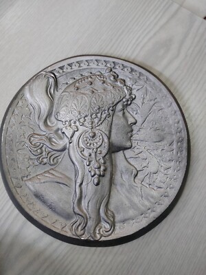 Vintage Jugendstil Tetes Byzantinische Plakette Alphonse Mucha