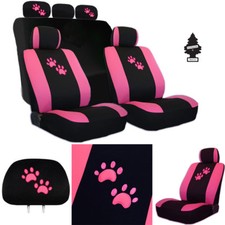 For Toyota Pink Paw Embroidered Car Seat Covers Full Set 12PC Interior Kit