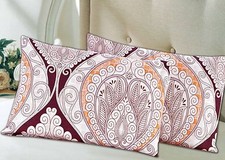 2 Piece Paisley Maroon Patterned Print Pillow Covers Case Pillowcase Queen Size