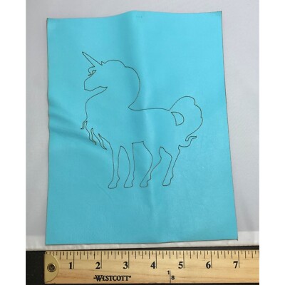 Sale #1 7''x8'' UNICORN - Aqua Laser Etched Supple Lambskin Leather Hide Piece