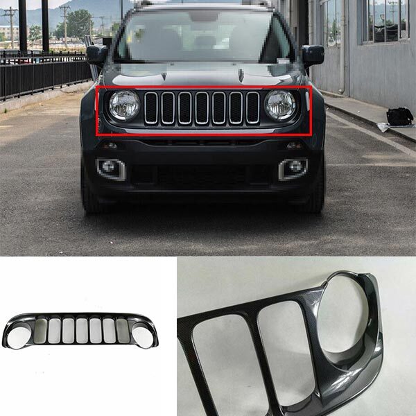 Grille Grill Trim Carbon Fiber 2015-2018 For Jeep Renegade Front Center Mesh