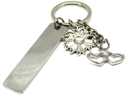 Keychain "Keep Your Face Always Towards The Sunshine" w/ Sunflower Hearts Charms - Picture 4 of 4