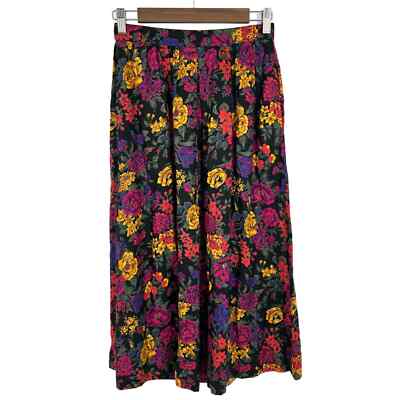 Talbots Sz Maxi Skirt Black Pink Yellow Floral Summer Tropical Summer  Bohemian