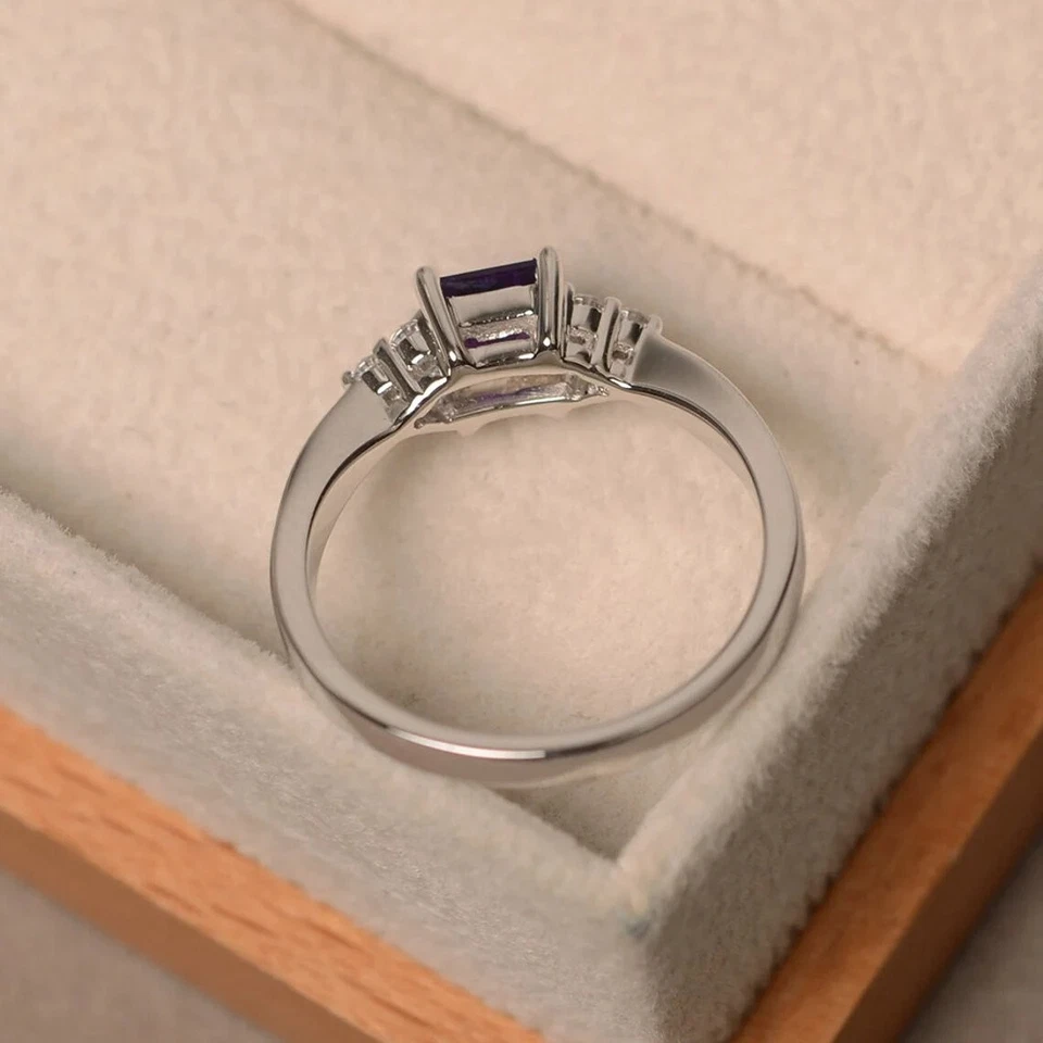 Natural Amethyst Women Ring Princess Cut Gemstone 925 Sterling Silver Ring - Image 4 of 4