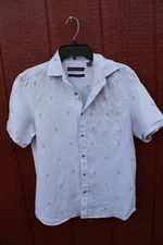 Saks Fifth Avenue Linen shirt Men's Small Lavender Cactus Short Sleeve Button