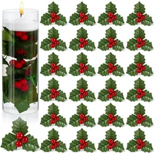 100 Pcs Christmas Holly Berries for Crafts Faux Berries Flowers and Holly Lea...
