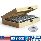 Wooden Coin Storage Box Case With 50 Plastic Capsules Coins Protector Holder