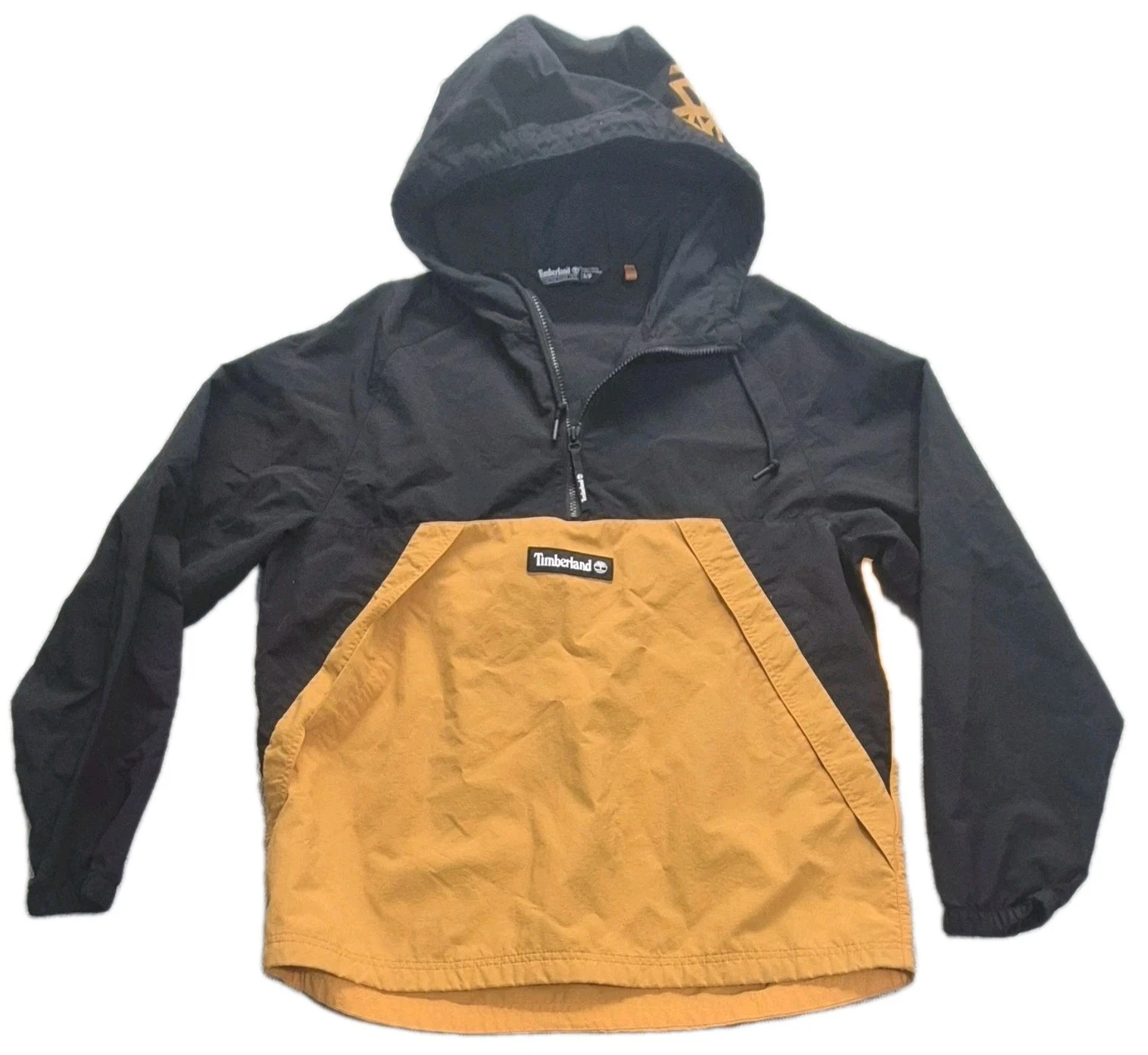 Timberland Unisex S/P Windbreaker Black Tan Hooded Lightweight Streetwear