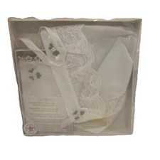 Vintage New Keepsake Christening Bonnet Bible White Eyelet Lace USA 80's Baptism