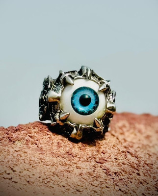 Gothic Evil Eye Skull Ring Mens Biker Protection Statement Ring Fashion Jewellry