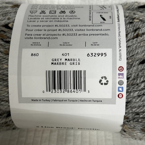 Lotto 7 matassine 3 once marca Lion Vanna's Choice marmo grigio ciascuna stessa tintura - Foto 7 di 8