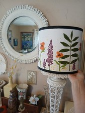 Lamp Shade White Flora Hand Painted  Bulb Mount 10.5 x 10