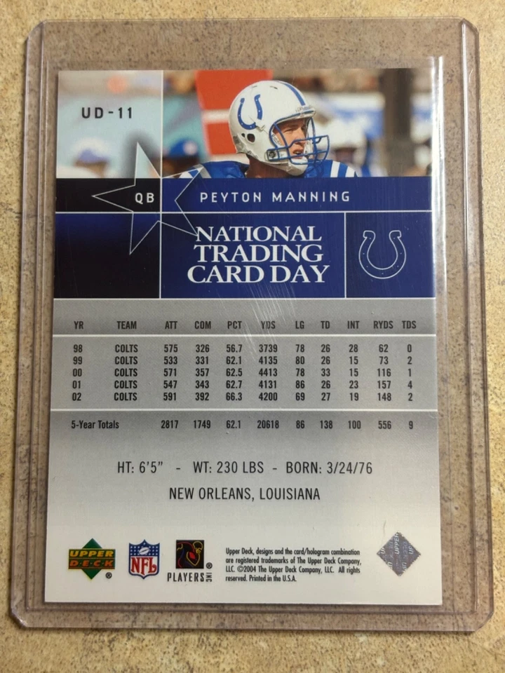 2004 Upper Deck National Trading Card Day Peyton Manning #UD-11 Colts NRMT - Image 2 of 2