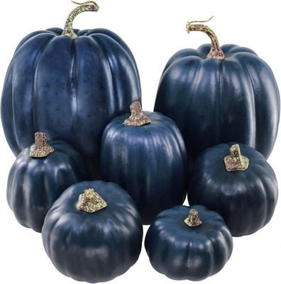 Winlyn 7 Pcs Assorted Sizes Navy Blue Artificial Pumpkins Dark 