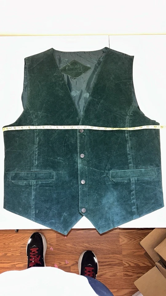 Chaleco de cuero verde vintage sin marca ver medidas para talla Foto 4 de 4