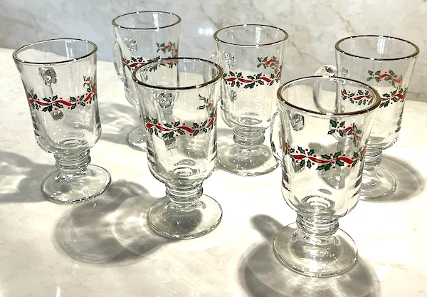 Винтажный Кружки на ножках Anchor Hocking Holly & Ribbon, набор из 6, золотой ободок - Изображение 3 из 4