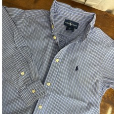 Ralph Lauren Cotton Blue Strip Long Sleeve Button Up Collared Shirt Boy's Size 6