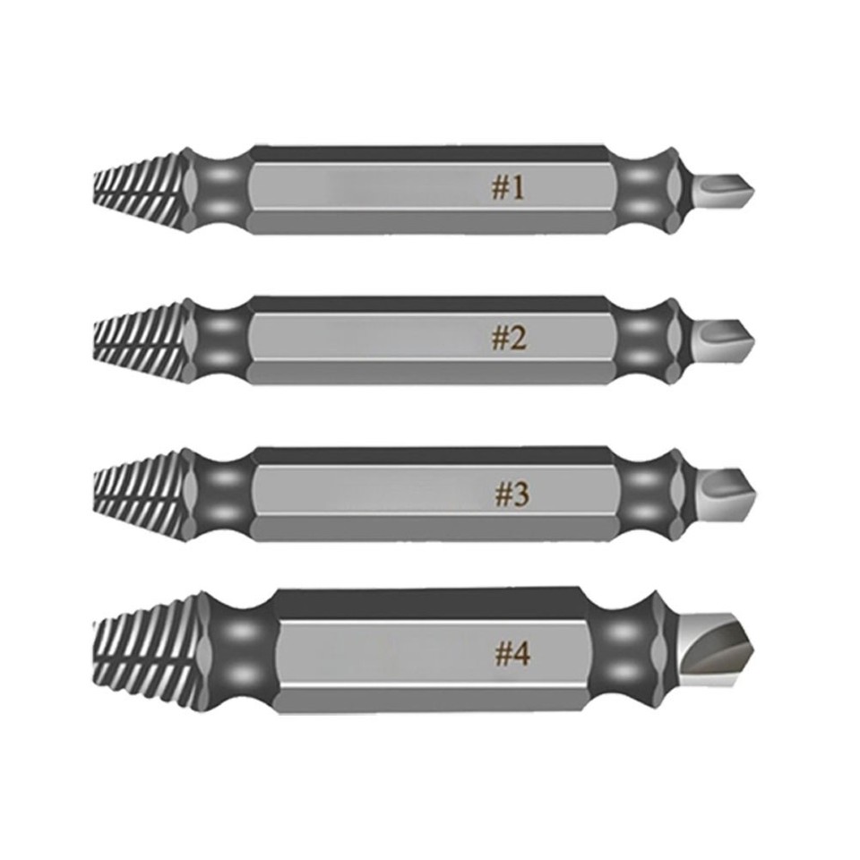 Double Ended Screw Extractor Kit 4pcs Hardened Steel for Stripped ...
