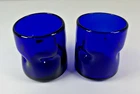 2 Blenko Cobalt Blue Dimpled Pinched Dimple 2.75” Handblown Art Glass