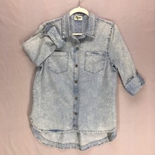 Show Me Your Mumu Button Up Tunic Shirt Size SMALL Blue Roll Tab Sleeve denim