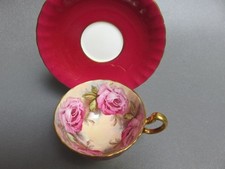Aynsley  Footed Cup Saucer 4 Pink Cabbage Ros...
