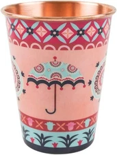 Chumbak Boho Copper Drinking Glass Tumbler Cup Mandala Showers Umbrellas Pink