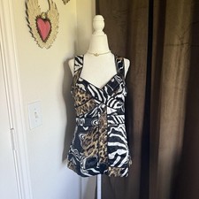 Cache Women  s Silk Blend Animal Print Sleeveless Blouse Size Large