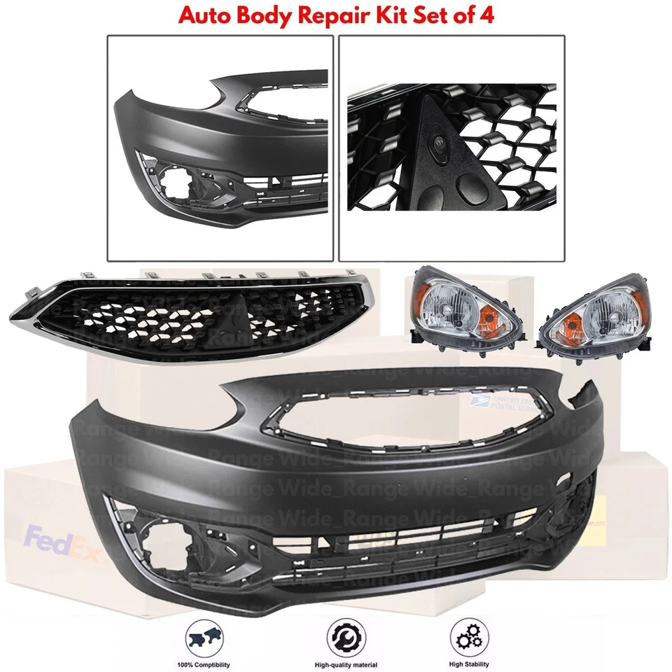 Front Bumper Cover Paintable & Headlights Kit For 2017-2020 Mitsubishi Mirage Foto 2 de 4
