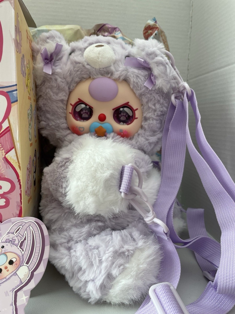 Baby Three Hugging Baby Backpack Purple Bear With Pacifier