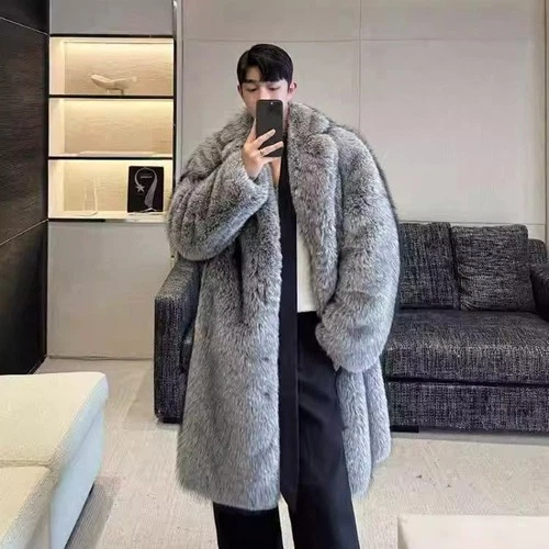 Mens Fur Coat New Mink Fur Suit Collar Long Coat Winter Warm Windbreaker Jacket - Bild 20 von 20