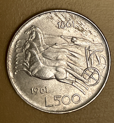 1961 Italy Silver 500 Lire Lot (2 Coins) - Quadriga & Unification