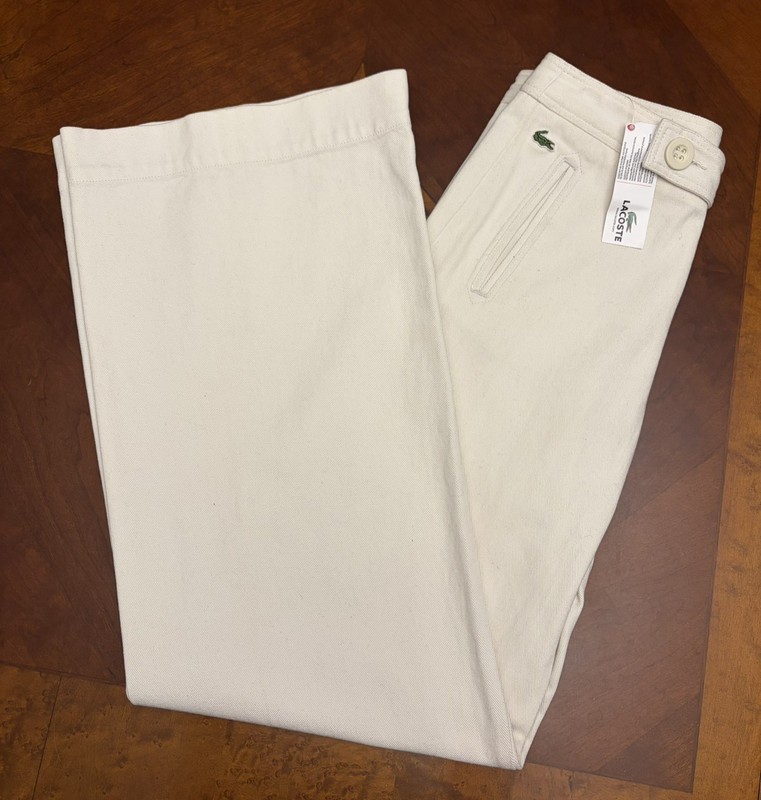 Women’s Lacoste off-white 100% Cotton  Pants Wide Leg Sz US 4 