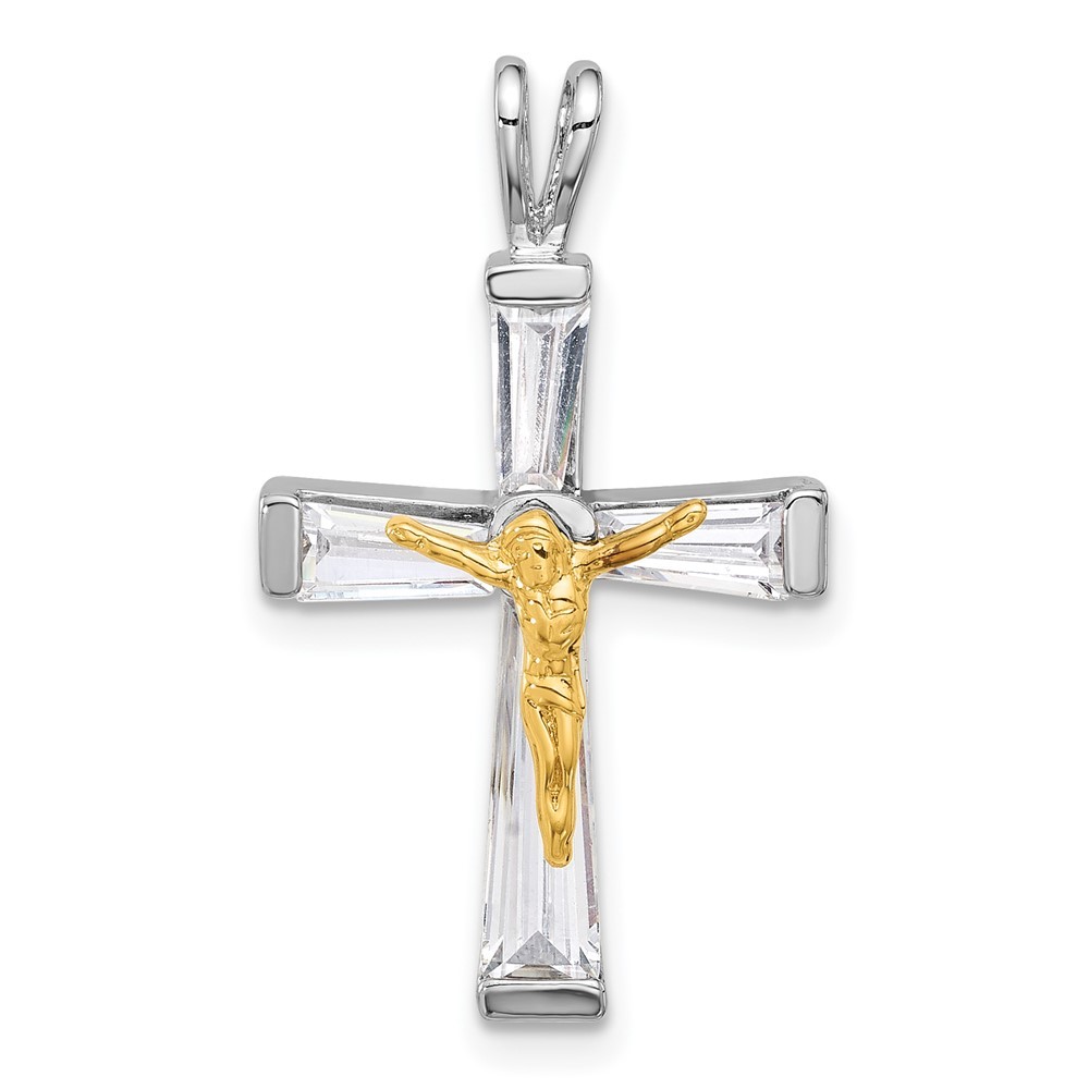 Sterling Silver Rhodium-plated Gold-tone Cubic Zirconia Crucifix Pendant 2.35gm