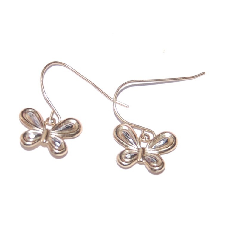 10K Solid Gold Dangling Earrings Butterflies Fish… - image 4