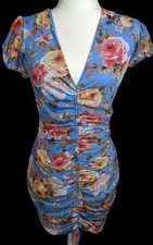 Abound Blue Floral V Neck Dress With Front Ruching