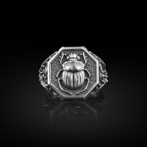 Authentic Egyptian Scarab Animal Signet Ring in Sterling Silver, Minimalist Ancient