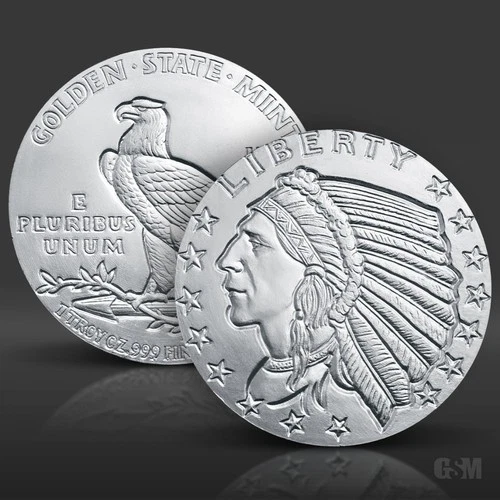 1 oz Incuse Indian Silver Round .999 fine Silver Bullion 1 Troy Ounce