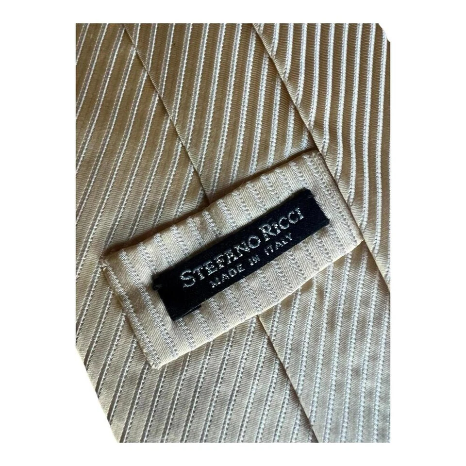 Corbata de seda Stefano Ricci Luxury Collection rayas doradas claras extra felpa 3,75 x 60 Foto 2 de 4