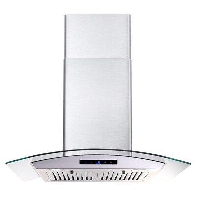 30 inch Wall Mount Range Hood Tempered Glass 3-Speed Control Vent w/LEDs New