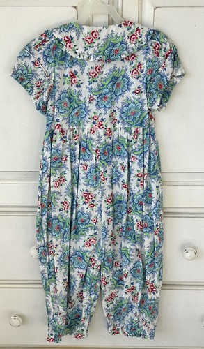 Vintage 90s MOUSEFEATHERS Floral Pleated Cottage Romper Jumpsuit Girls Size 6 - Picture 2 of 14