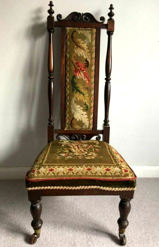Antique Victorian Oak Prayer Nursery Chairs Stunning Tapestry - Picture 3 of 8