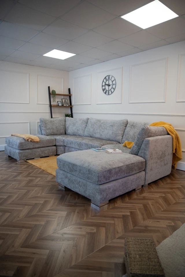 New Bishop U-Shape Corner Sofa Truffle Luxury Chenille Large Size UK Design